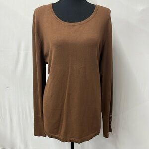 JM Collection crew neck long-sleeved lightweight sweater,brown, size XL, NWT